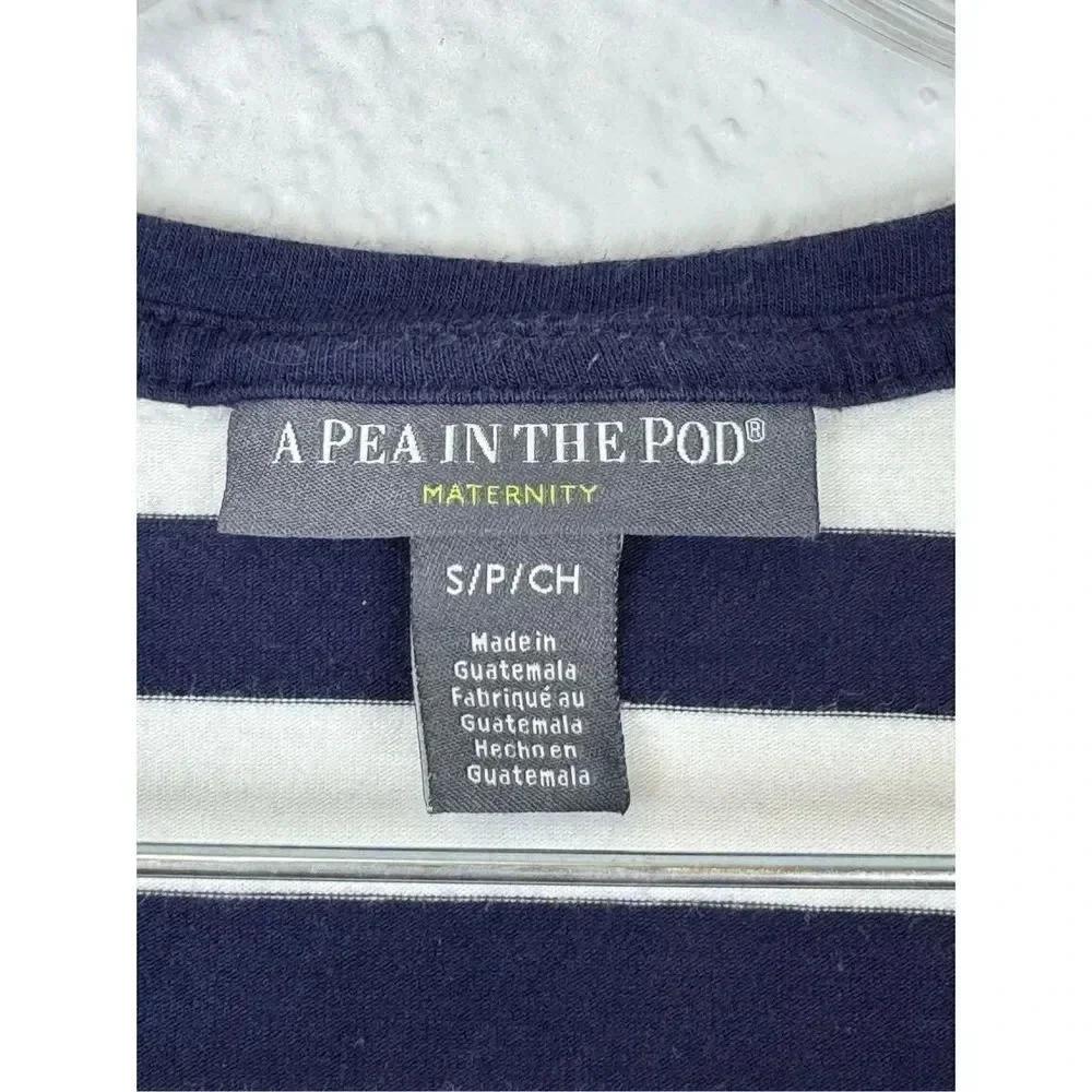 A Pea in the Pod Maternity Striped V-Neck Ruched Sides Tee Sz S White Blue - Picture 6 of 8